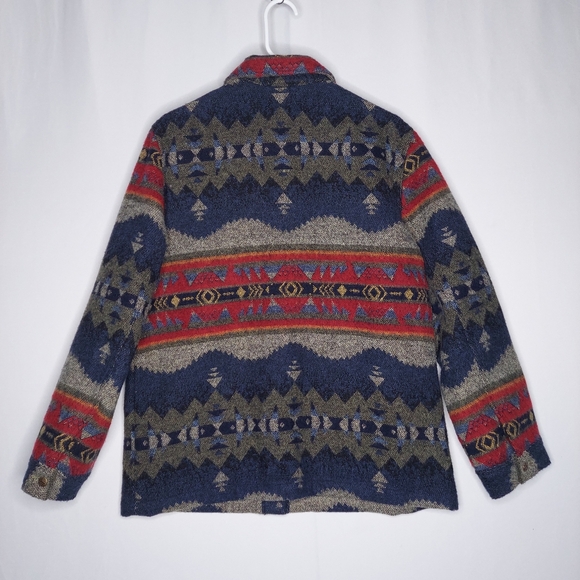 90s David Brooks Aztec Multicolor Wool Blend Jacket Women Large Button Collar - Picture 3 of 8